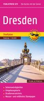 "Dresden Stadtplan Maßstab 1:16 000. Sehenswürdigkeiten, Umgebungskarte, Straßenverzeichnis, wasser- und reißfestes Stonepaper."