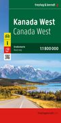 "Kanada West, Canada West, Straßenkarte 1:1 800 000." Foto: Berglandschaft mit Straße und See im Herbst.
