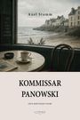 Text: "Axel Stamm, Kommissar Panowski, Kein Bretagne-Krimi". Ein Café mit Blick auf das Meer, beim Fenster ein Axolotl.