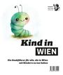 Kind in Wien. Ein Stadtführer für alle, die in Wien mit Kindern zu tun haben. Illustration: Süße, grüne Raupe, lächelt.