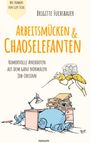 "Arbeitsmücken & Chaoselefanten", Illustration einer Mücke und eines Elefanten unter einem Bürotisch.