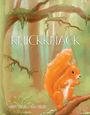 Titel: KNICKKNACK. Illustration eines roten Eichhörnchens im Wald auf einem Ast sitzend.