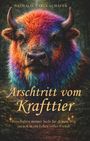 Oben steht "Nathalie Laref-Schäfer". Im Vordergrund ein farbenprächtiger Büffelkopf auf einem Waldweg.