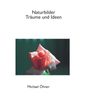 "Naturbilder Träume und Ideen. Michael Öhner." Eine zartrote Rose auf dunklem Hintergrund.
