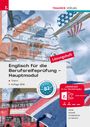 Titel: Englisch für die Berufsreifeprüfung – Hauptmodul. "Lösungsheft" auf rotem Banner. Bild: Gebäude und britische Symbole.