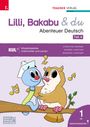 Titel: "Lilli, Bakabu & du - Abenteuer Deutsch Teil A". Ein lächelnder blauer Vogel sitzt mit einer Eule auf einem Ast.