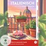 "Italienisch mit lustigen Kurzgeschichten", "Storie di Maialino Nano". Illustration: Minischwein auf Balkon mit Pflanzen.