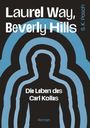 „Laurel Way, Beverly Hills“, „Die Leben des Carl Kollas“, schlichte Silhouette, blaue Wellenlinien, minimalistisch.