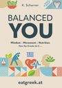 Titel: "Balanced You", Themen: Mindset, Bewegung, Ernährung. Grafiken: Salat, Herzsymbol, griechische Flagge. Webseite: eatgreek.at.
