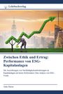 "Zwischen Ethik und Ertrag: Performance von ESG-Kapitalanlagen." Skyline mit grünem Pfeil und Mann mit Gießkanne.