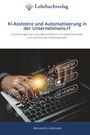 Text: "KI-Assistenz und Automatisierung in der Unternehmens-IT". Illustration: Hände tippen auf Laptop, digitale Symbole.