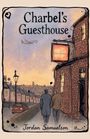 "Charbel's Guesthouse", "Guesthouse" auf einem Schild, Jordan Samuelson. Illustration: Zwei Männer auf einer Straße, Flugzeug am Himmel.