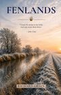 "FENLANDS", Zitat von John Clare. Landschaft bei Sonnenaufgang, Bäume und Felder mit Reif neben einem Fluss.