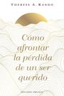 Der Text lautet: "Cómo afrontar la pérdida de un ser querido". Goldene Linien formen Wellen mit einer Sonne darüber.