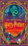 „J.K. Rowling. Harry Potter e il Calice di Fuoco.“ Illustration eines Schädels mit Schlange. Drei Figuren am unteren Rand.
