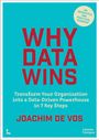 Text: "WHY DATA WINS. Transform Your Organisation into a Data-Driven Powerhouse in 7 Key Steps. JOACHIM DE VOS." Hintergrund: Hellblau.