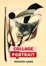 Texte: "COLLAGE PORTRAIT", "MEMORY GAME". Eine abstrakte Collage mit Gesichtsfragmenten und geschwungenen Formen.