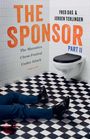 „THE SPONSOR“, „Part II“. Am Boden liegt ein Anzugträger, blutiger Fleck, WC, schwarz-weiße Fliesenwand und -boden.