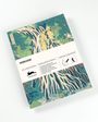 Text: HOKUSAI, Geschenk- & Kreativpapier. Illustration eines Wasserfalls in grüner Landschaft.
