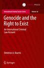 Titel „Genocide and the Right to Exist“ von Dimitrios A. Kourtis. Roter Hintergrund mit Verlagssymbolen oben und unten.