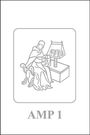 Text: "AMP 1". Illustration: Eine sitzende Person liest ein Buch auf einem Pult.