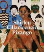 „Shirley Villavicencio Pizango“ in weißer Schrift. Gemälde einer Frau mit verschiedenen dekorativen Masken im Hintergrund.