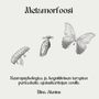 "Metamorfoosi. Neuropsykologiaa ja kognitiivisen terapian periaatteita ajatuskarttojen avulla. Elina Alenius." Illustrationen: Raupe, Kokon, Schmetterling.