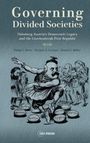 Buchcover: "Governing Divided Societies". Illustration zeigt eine Person, die Bälle jongliert, beschriftet mit politischen Themen.