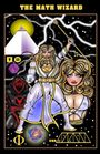 "THE MATH WIZARD" steht oben. Eine muskulöse Figur in einem weißen Kostüm mit Stab, Blitze und geometrische Symbole.