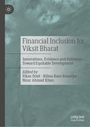 „Financial Inclusion for Viksit Bharat“ in Grau auf abstraktem grünlichem Hintergrund mit einem schlichten Logo.