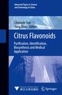 "Citrus Flavonoids: Purification, Identification, Biosynthesis and Medical Application". Blaues abstraktes Hintergrunddesign.