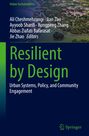 "Resilient by Design: Urban Systems, Policy, and Community Engagement" steht in grüner und weißer Schrift über einer Luftaufnahme.