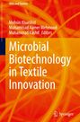Microbial Biotechnology in Textile Innovation - Buchtitel in weißer Schrift auf einem orangenen Hintergrund mit abstrakten Linien.