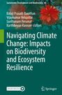 Der Text spricht über den Klimawandel und seine Auswirkungen auf Biodiversität und Ökosystemresilienz. Dahinter rote Blumen.