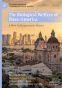 "The Biological Welfare of Ibero-America" steht über einer Stadtansicht mit historischer Architektur und moderner Skyline.
