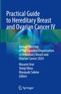 Buchtitel in Weiß: Practical Guide to Hereditary Breast and Ovarian Cancer IV. Hintergrund: Blauer und grüner Farbverlauf.