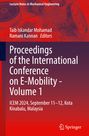 "Proceedings of the International Conference on E-Mobility - Volume 1." Technische Zeichnungen und Zahnräder im Hintergrund.