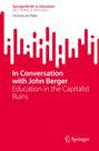Titel: "In Conversation with John Berger". Autor: Victoria de Rijke. Roter Hintergrund mit weißem abstraktem Muster.