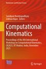 "Computational Kinematics" auf rotem Hintergrund mit kleinen, gelben und orangenen Details. Es enthält Logos und Namen.