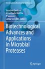 Titel: "Biotechnological Advances and Applications in Microbial Proteases". Autoren: Vasudeo Zambare, Mohd Fadhil Md Din, P. Saranraj, Latika Shendre. Oben links blau-grünes Muster. Logo Springer.