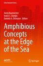 "Amphibious Concepts at the Edge of the Sea" steht in großer weißer Schrift auf rotem Hintergrund mit Gebäudesilhouetten.