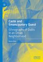 „Caste and Emancipatory Quest: Ethnography of Dalits in an Urban Neighborhood“ von Rama Devi. Blau-gelbes abstraktes Muster.