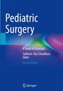 Text: "Pediatric Surgery", "A Guide to Clinicians", "Subhasis Roy Choudhury", "Second Edition". Blaue Buchabdeckung mit Farbverlauf.
