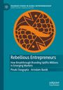 "Rebellious Entrepreneurs" von Pinaki Dasgupta. Illustration: ein stilisierter Fisch in einem orangenen Kreis auf blauem Hintergrund.