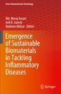Buchtitel: "Emergence of Sustainable Biomaterials in Tackling Inflammatory Diseases" mit rotem, wabenförmigem Hintergrund.