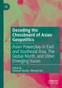 "Decoding the Chessboard of Asian Geopolitics" steht auf grünem Hintergrund mit pastellfarbenen Blattformen.