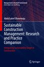 Oben: "Management in the Built Environment". Titel: "Sustainable Construction Management: Research and Practice Companion". Unten rechts ein Springer-Logo. Hintergrund: Blaue Linien.