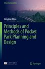 Titel: "Principles and Methods of Pocket Park Planning and Design." Name: Conghui Zhou. Skyline bei Sonnenuntergang.