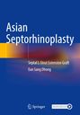 Text: "Asian Septorhinoplasty, Septal L-Strut Extension Graft, Eun Sang Dhong." Blauer Hintergrund mit Farbverlauf und zwei Logos.
