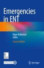 "Emergencies in ENT", Rupa Vedantam, Editor, Second Edition. Farbige Abstraktion mit Blau, Orange und Rosa.